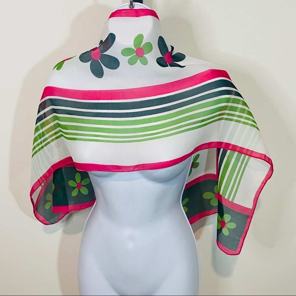 Rectangle Flower & Striped Rectangular Scarf - image 1